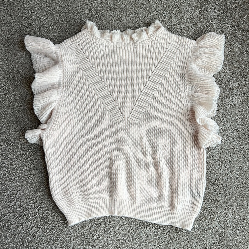 Cream Ruffle Sweater Top